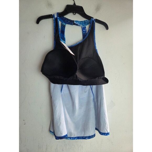 NWT Swimsuits for All Blue Black Print Built in Bra Blouson Tankini Top size 24 - Picture 5 of 6